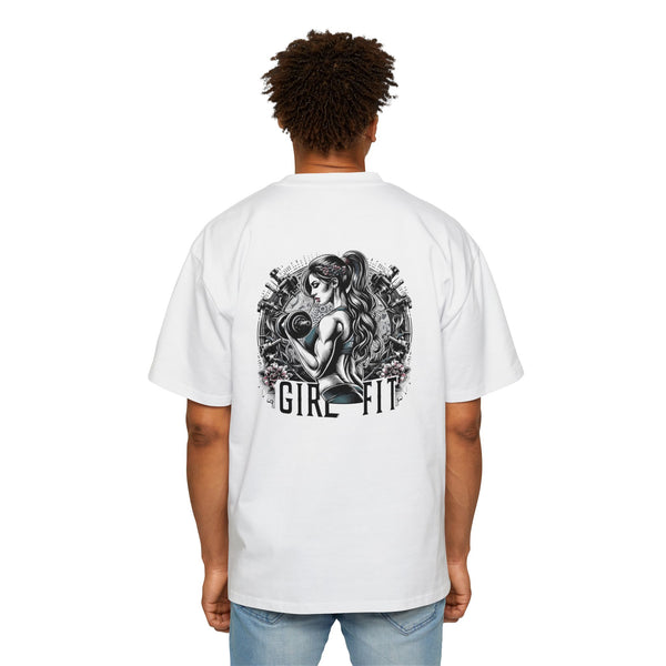 Men's Heavy Oversized Tee: Gym Fit, Casual Wear, Fitness Gift, Workout Apparel, Graphic Tee with Girl Fit Design