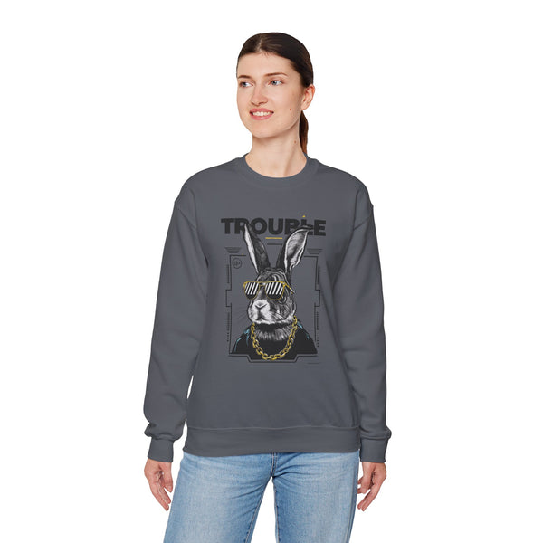 Trouble Maker Rabbit Crewneck Sweatshirt - Trendy Unisex Pullover