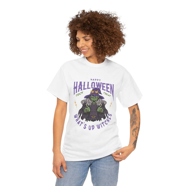 Happy Halloween Unisex Heavy Cotton Tee - "What's Up Witches" Shirt