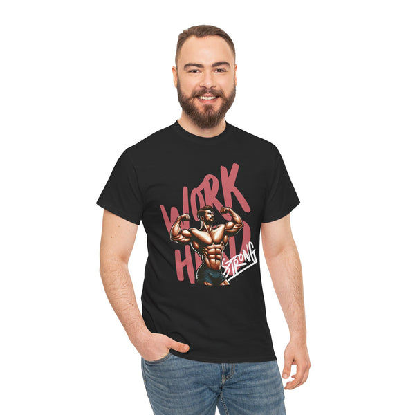 Workout Motivation Unisex Heavy Cotton Tee - 'WORK HARD' Graphic Shirt