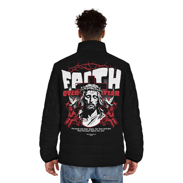 Faith Over Fear Men's Puffer Jacket - Stylish and Cozy Winter Outerwear