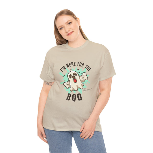 Halloween Ghost Tee - ‘I'm Here for the BOO’ Unisex Cotton T-Shirt
