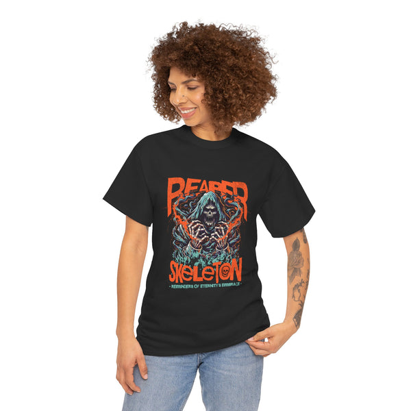 Reaper Skeleton Unisex Heavy Cotton Tee - Spooky Graphic Tee for Halloween & Everyday Wear