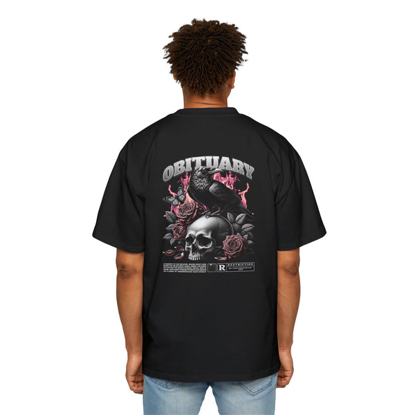 Obituary Skull & Roses Heavy Oversized Tee for Men - Edgy Graphic Tee for Casual & Grunge Style