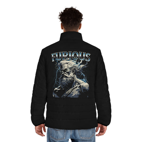Men's Furious Puffer Jacket – Stylish Winter Wear with Bold Graphic Design