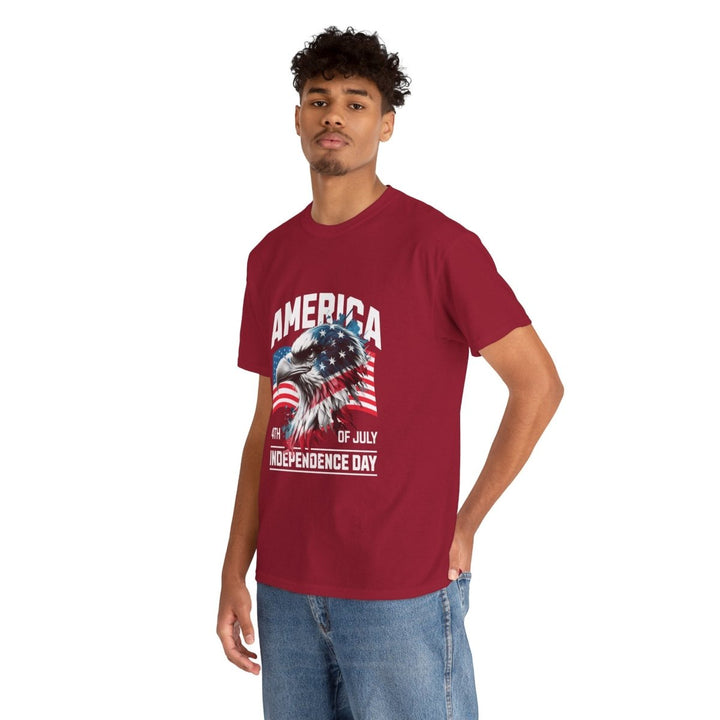 4th of July Eagle Graphic Tee - Unisex Heavy Cotton Shirt for Independence Day Celebrations - Cardinal Red - S - 4th of July Eagle Graphic Tee - Unisex Heavy Cotton Shirt for Independence Day Celebrations - Tatoo Tee