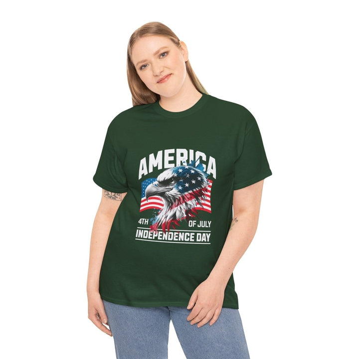 4th of July Eagle Graphic Tee - Unisex Heavy Cotton Shirt for Independence Day Celebrations - Forest Green - S - 4th of July Eagle Graphic Tee - Unisex Heavy Cotton Shirt for Independence Day Celebrations - Tatoo Tee