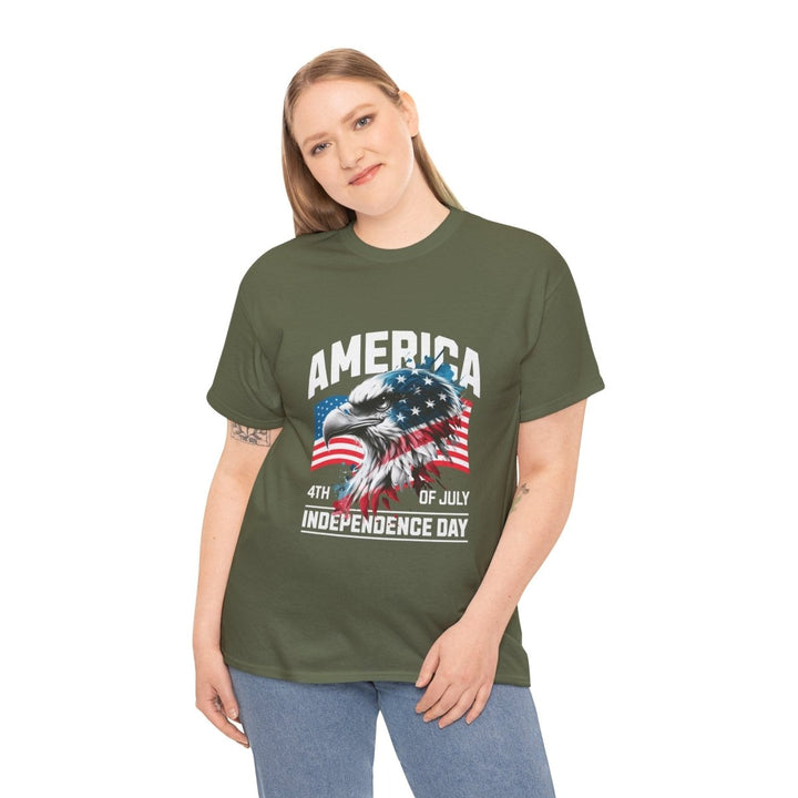 4th of July Eagle Graphic Tee - Unisex Heavy Cotton Shirt for Independence Day Celebrations - Military Green - S - 4th of July Eagle Graphic Tee - Unisex Heavy Cotton Shirt for Independence Day Celebrations - Tatoo Tee