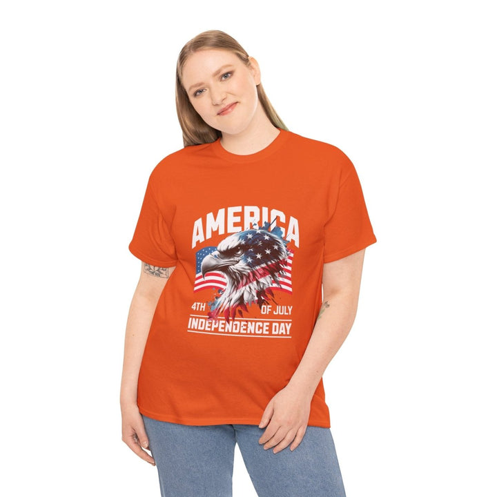 4th of July Eagle Graphic Tee - Unisex Heavy Cotton Shirt for Independence Day Celebrations - Orange - S - 4th of July Eagle Graphic Tee - Unisex Heavy Cotton Shirt for Independence Day Celebrations - Tatoo Tee