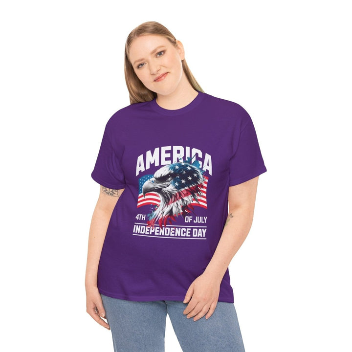 4th of July Eagle Graphic Tee - Unisex Heavy Cotton Shirt for Independence Day Celebrations - Purple - S - 4th of July Eagle Graphic Tee - Unisex Heavy Cotton Shirt for Independence Day Celebrations - Tatoo Tee