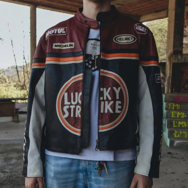 Lucky Strike Leather Jacket - Black & Dark Red