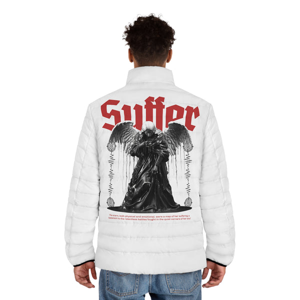Stylish Men's Puffer Jacket with 'Suffer' Graphic Design