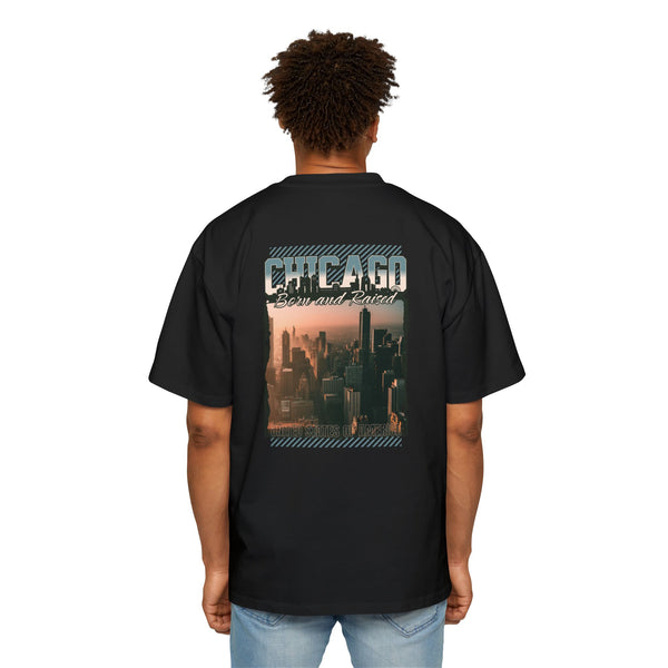 Chicago Born and Raised Oversized Tee - Stylish Black Graphic T-Shirt for Urban Fashion Lovers