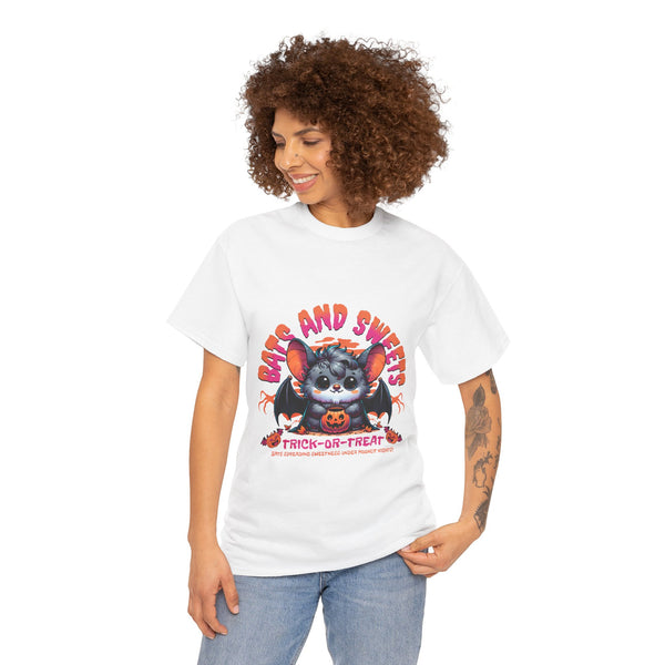 Bats and Sweets Halloween Tee | Unisex Heavy Cotton Shirt for Spooky Season