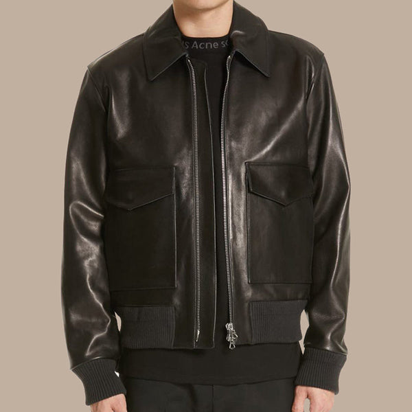 Black Lambskin Leather Jacket For Men