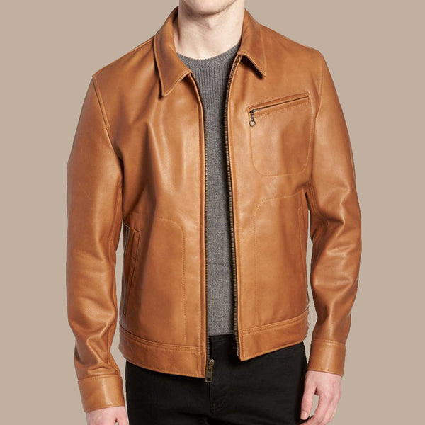 Men's Buttery Soft Brown Leather Bomber Jacket