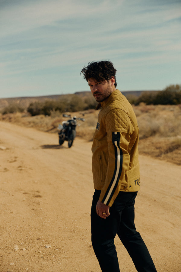 Triumph Braddan Gold Retro Air Race Leather Jacket