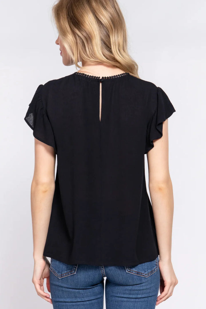 ACTIVE BASIC Ruffle Short Sleeve Crochet Blouse - Black - S - ae55d512 - 289c - 453c - 8598 - 0b27cf9a35f0 - Max - Tatoo Tee