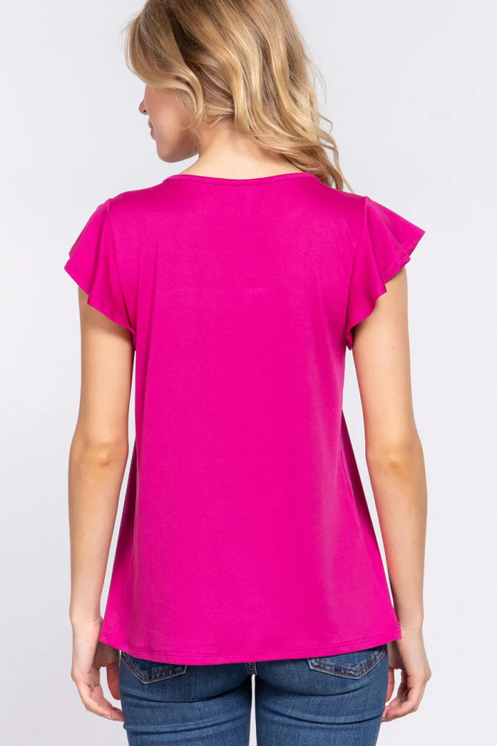 ACTIVE BASIC Ruffle Short Sleeve Lace Detail Knit Top - MAGENTA - S - 41660e26 - 4324 - 4c98 - 8e52 - a77615b7f9d6 - Max - Tatoo Tee