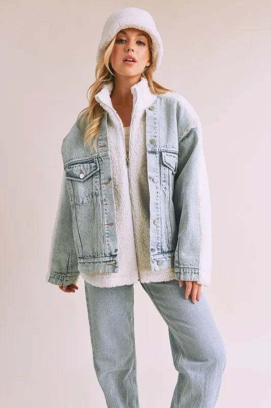 Aemi + Co Denim Washed Drop Shoulder Sherpa Fake Two Pieces Jacket - Denim/White - S - 9a430cd8 - 413a - 4093 - 894f - 97801308eb20 - Max - Tatoo Tee