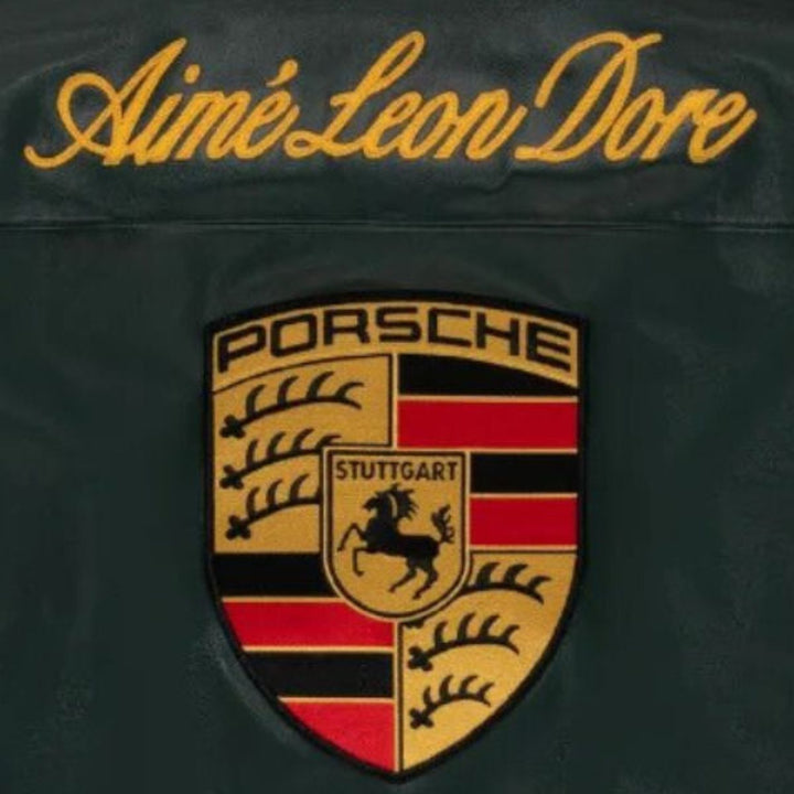 Aime Leon Dore × Porsche 993 Leather Jacket - Male - Dark Green - XS - Aime Leon Dore × Porsche 993 Leather Jacket - Tatoo Tee