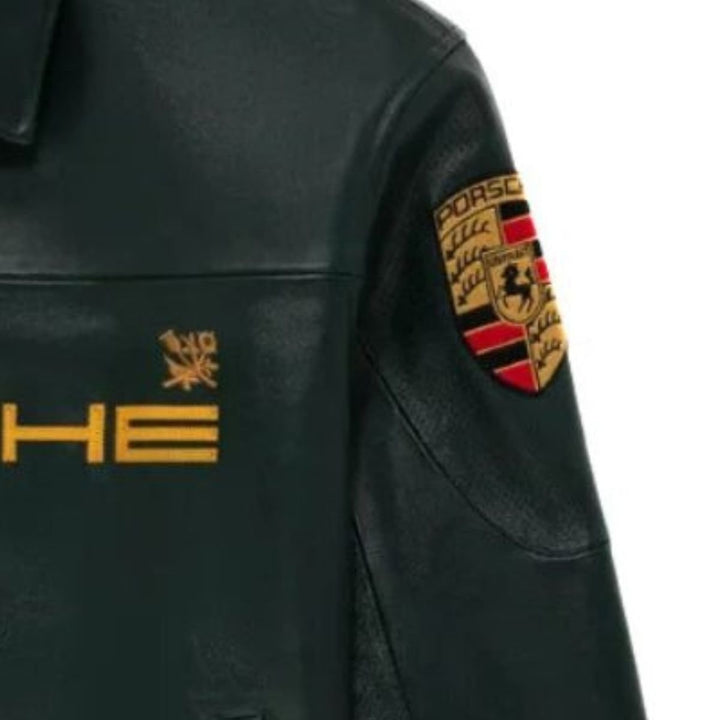 Aime Leon Dore × Porsche 993 Leather Jacket - Male - Dark Green - XS - Aime Leon Dore × Porsche 993 Leather Jacket - Tatoo Tee