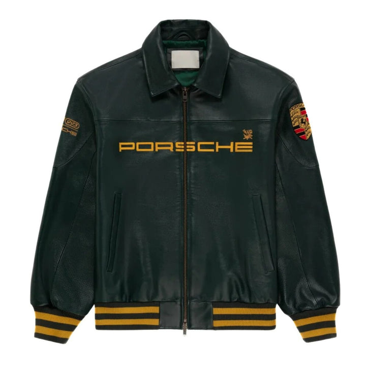 Aime Leon Dore × Porsche 993 Leather Jacket - Male - Dark Green - XS - Aime Leon Dore × Porsche 993 Leather Jacket - Tatoo Tee