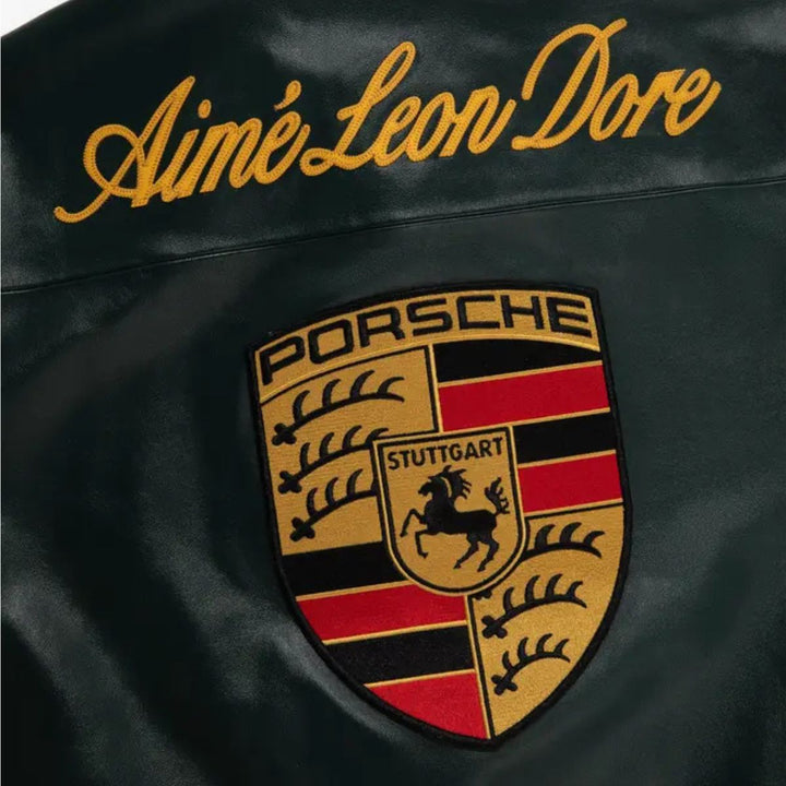 Aime Leon Dore × Porsche 993 Leather Jacket - Male - Dark Green - XS - Aime Leon Dore × Porsche 993 Leather Jacket - Tatoo Tee