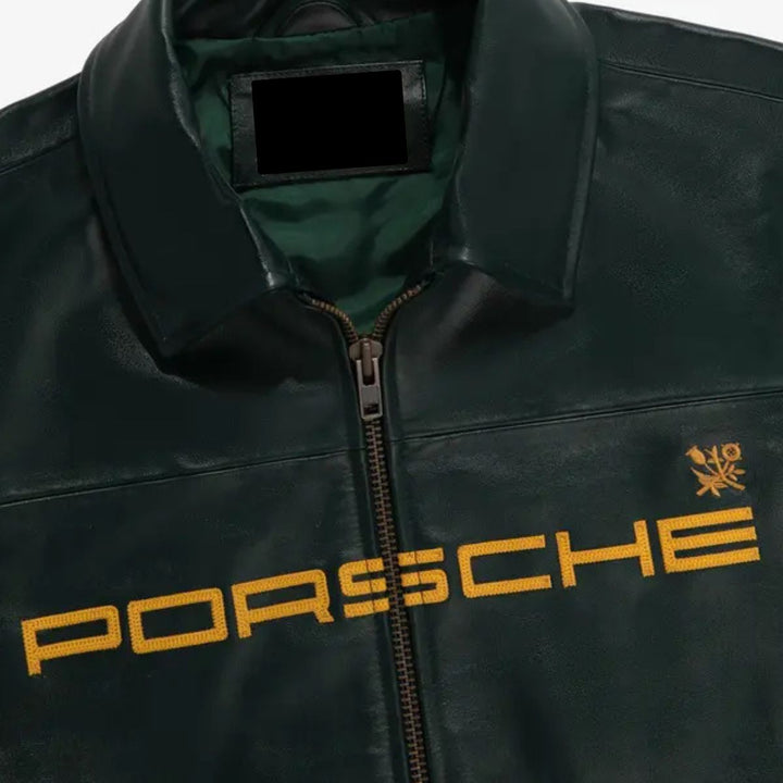 Aime Leon Dore × Porsche 993 Leather Jacket - Male - Dark Green - XS - Aime Leon Dore × Porsche 993 Leather Jacket - Tatoo Tee