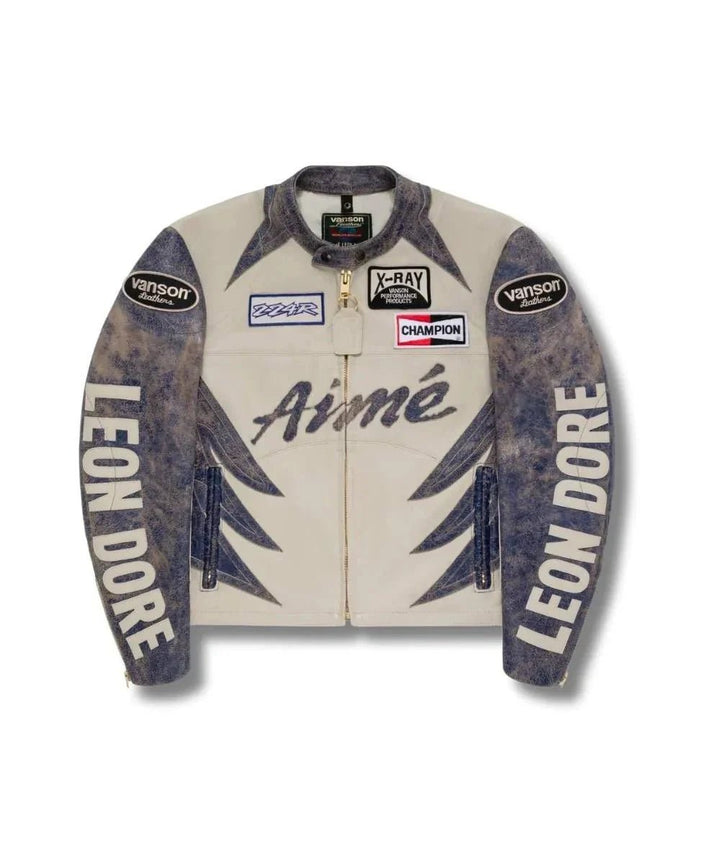 Aimé Leon Dore x Vanson Distressed Leather Moto Jacket - Male - XS - Aimé Leon Dore x Vanson Distressed Leather Moto Jacket - Tatoo Tee