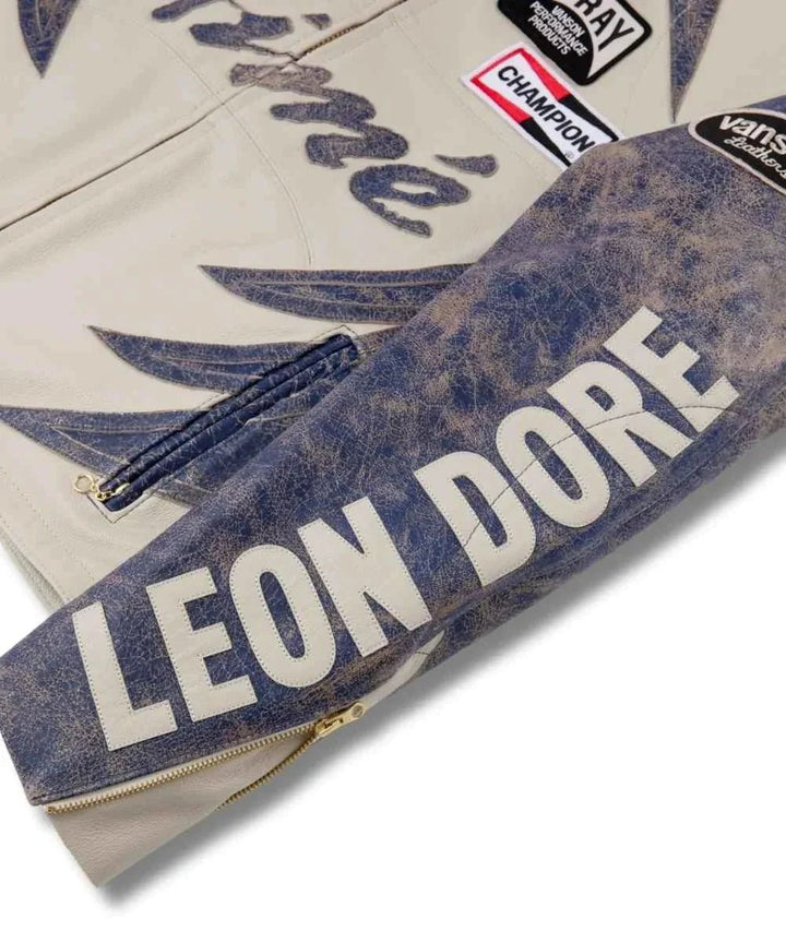 Aimé Leon Dore x Vanson Distressed Leather Moto Jacket - Male - XS - Aimé Leon Dore x Vanson Distressed Leather Moto Jacket - Tatoo Tee