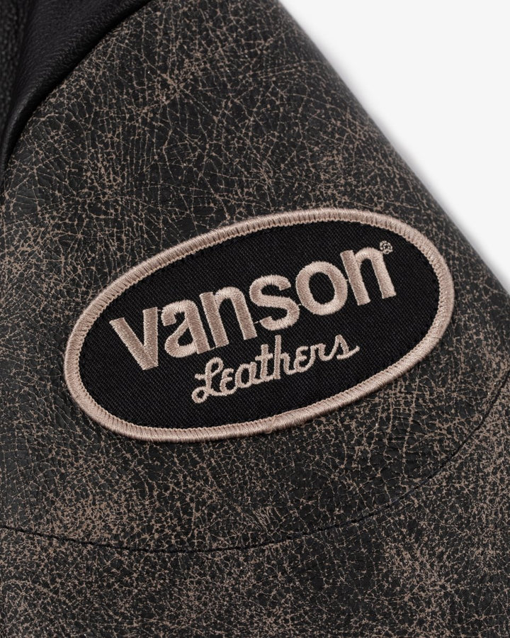 ALD Vanson Distressed Leather Moto Jacket - JET BLACK - XS - ALD Vanson Distressed Leather Moto Jacket - Tatoo Tee