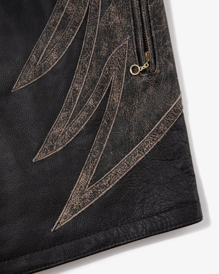 ALD Vanson Distressed Leather Moto Jacket - JET BLACK - XS - ALD Vanson Distressed Leather Moto Jacket - Tatoo Tee