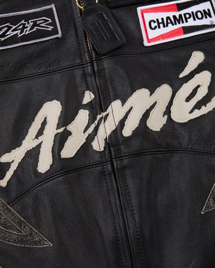 ALD Vanson Distressed Leather Moto Jacket - JET BLACK - XS - ALD Vanson Distressed Leather Moto Jacket - Tatoo Tee