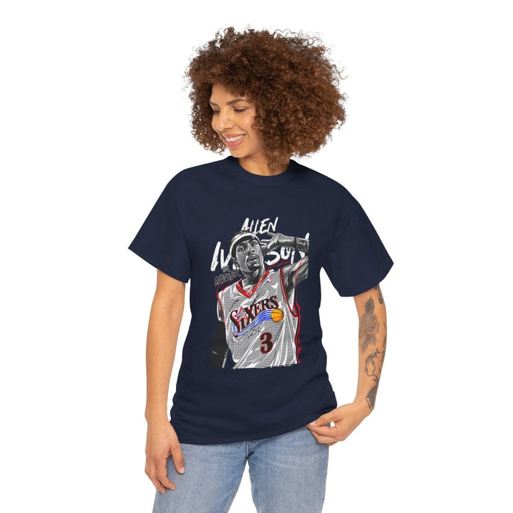 Allen Iverson Graphic Tee - Unisex Heavy Cotton Shirt for Sports Fans - Navy - S - Allen Iverson Graphic Tee - Unisex Heavy Cotton Shirt for Sports Fans - Tatoo Tee