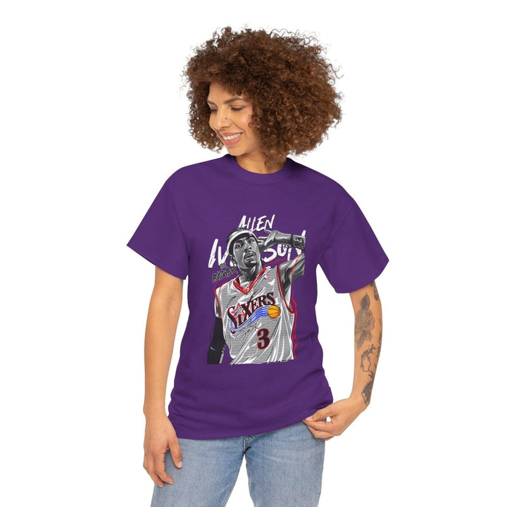Allen Iverson Graphic Tee - Unisex Heavy Cotton Shirt for Sports Fans - Purple - S - Allen Iverson Graphic Tee - Unisex Heavy Cotton Shirt for Sports Fans - Tatoo Tee