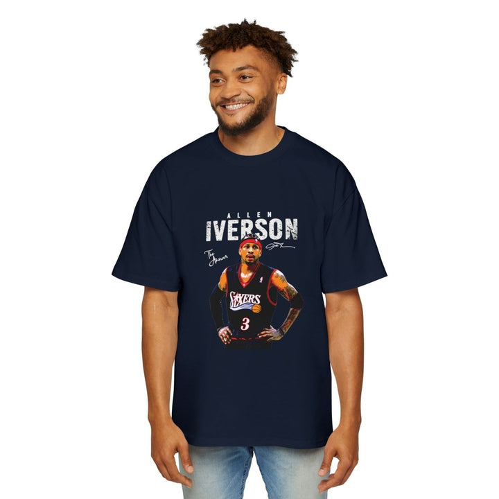 Allen Iverson Men's Heavy Oversized Tee - Retro Basketball Shirt, Streetwear Fashion - S - Navy - Allen Iverson Men's Heavy Oversized Tee - Retro Basketball Shirt, Streetwear Fashion - Tatoo Tee