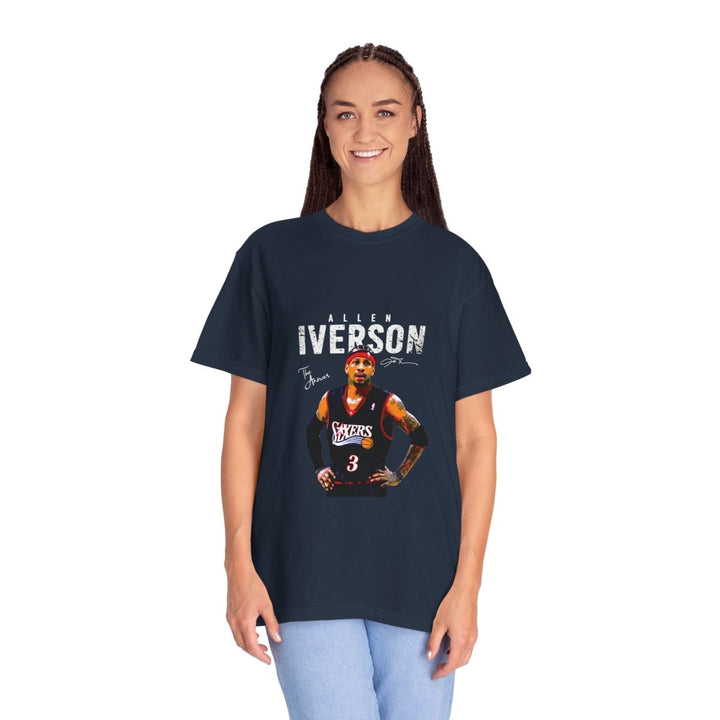 Allen Iverson Unisex Garment - Dyed T-shirt, NBA Basketball Tee - Navy - S - Allen Iverson Unisex Garment - Dyed T-shirt, NBA Basketball Tee - Tatoo Tee