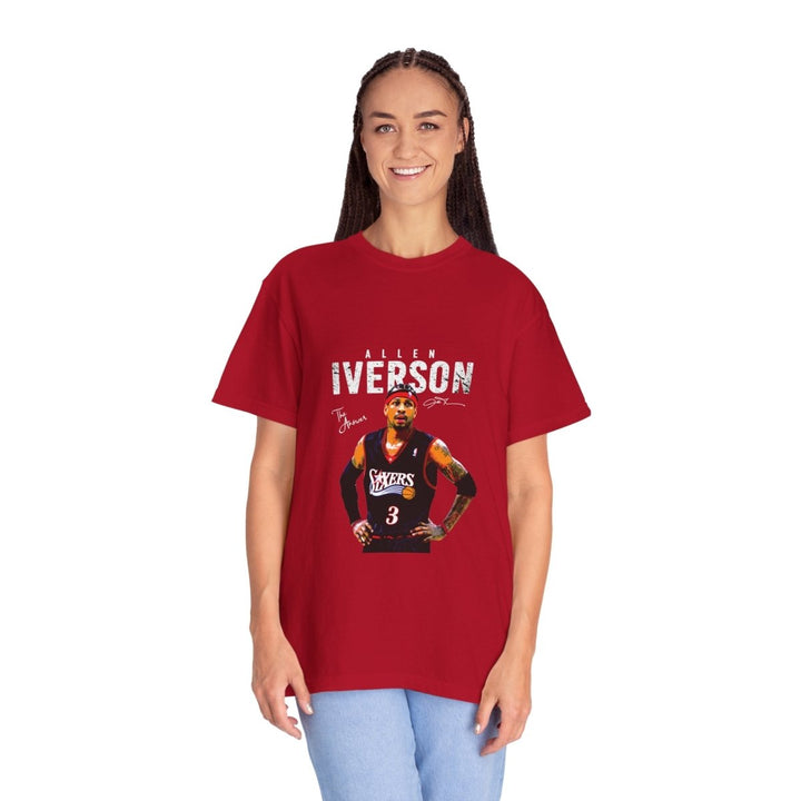 Allen Iverson Unisex Garment - Dyed T-shirt, NBA Basketball Tee - Red - S - Allen Iverson Unisex Garment - Dyed T-shirt, NBA Basketball Tee - Tatoo Tee