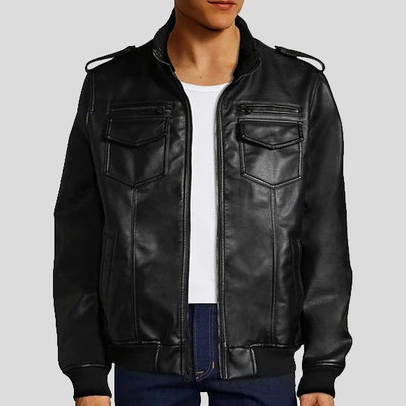 Alpha Leather Bomber Jacket - S - Alpha Leather Bomber Jacket - Tatoo Tee