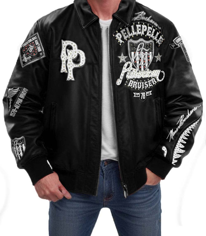 American Bruiser Black Leather Jacket - XXS - American Bruiser Black Leather Jacket - Tatoo Tee