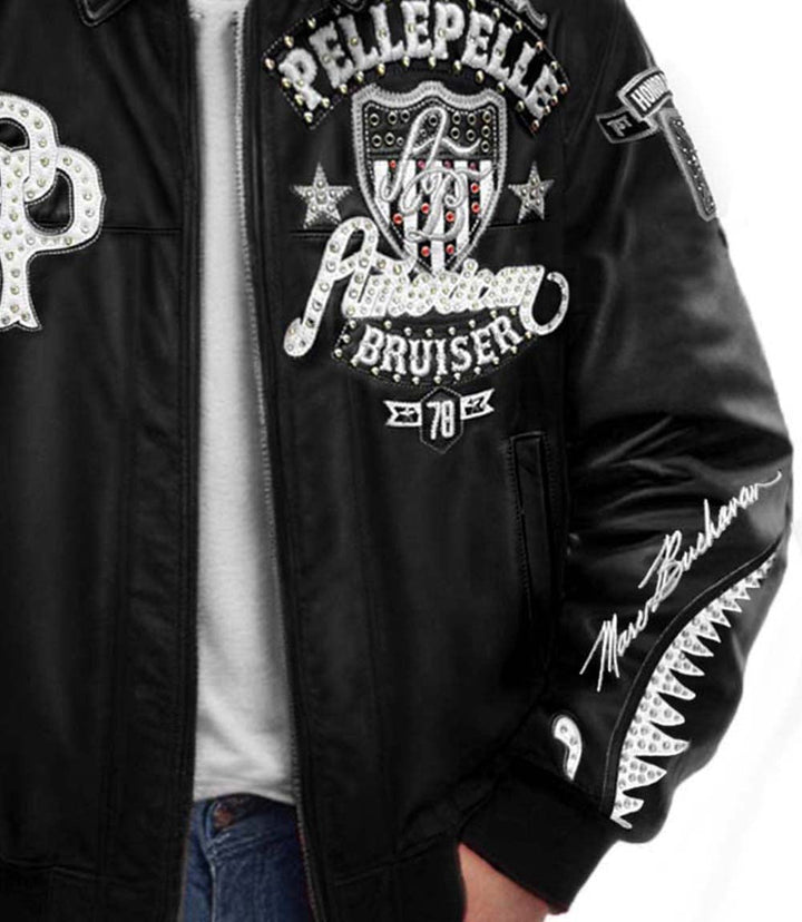 American Bruiser Black Leather Jacket - XXS - American Bruiser Black Leather Jacket - Tatoo Tee