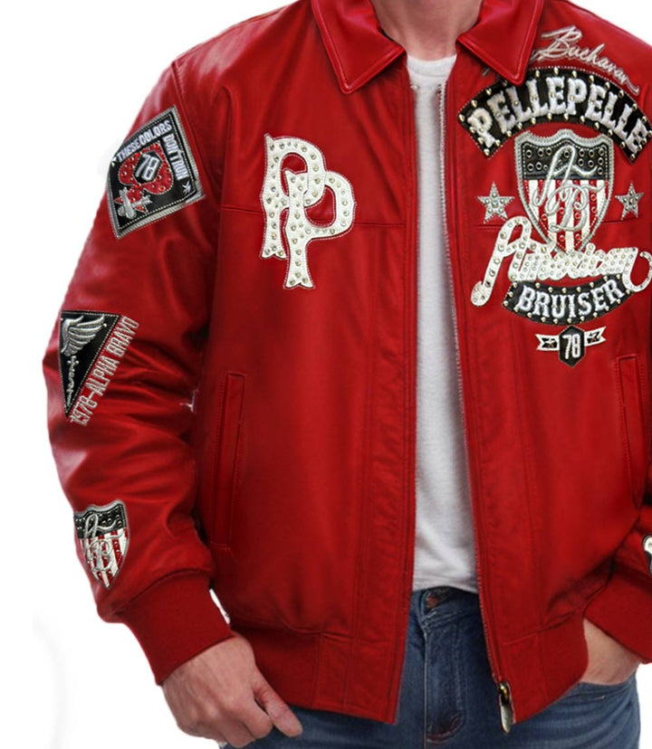 American Bruiser Red Leather Jacket - XXS - American Bruiser Red Leather Jacket - Tatoo Tee