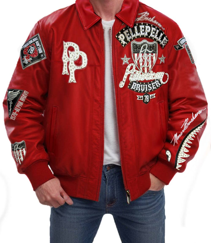 American Bruiser Red Leather Jacket - XXS - American Bruiser Red Leather Jacket - Tatoo Tee