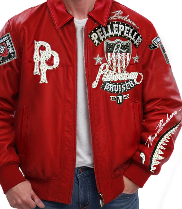 American Bruiser Red Leather Jacket - XXS - American Bruiser Red Leather Jacket - Tatoo Tee
