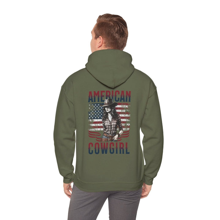 American Cowgirl Hoodie - Unisex Heavy Blend™ Sweatshirt for Country Lovers - Military Green - S - American Cowgirl Hoodie - Unisex Heavy Blend™ Sweatshirt for Country Lovers - Tatoo Tee
