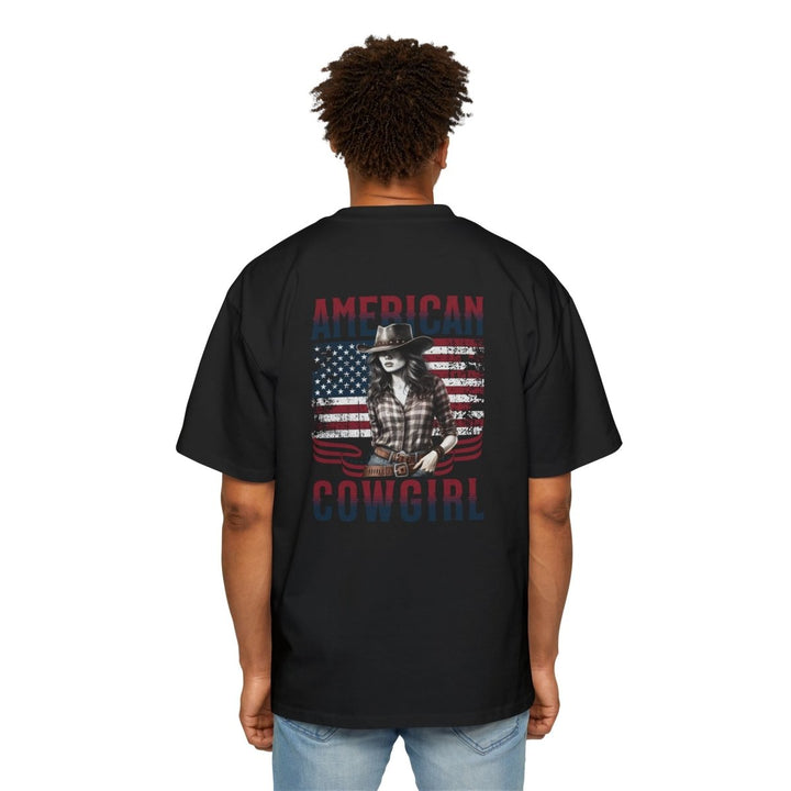 American Cowgirl Oversized Tee - Patriotic Graphic Shirt for Western Fashion Lovers - S - Navy - American Cowgirl Oversized Tee - Patriotic Graphic Shirt for Western Fashion Lovers - Tatoo Tee