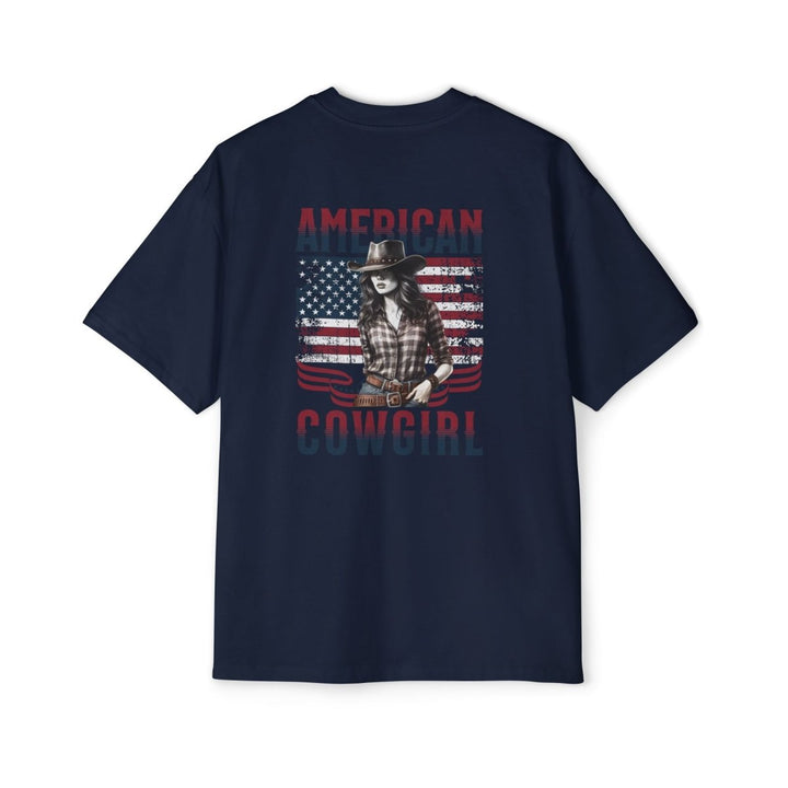 American Cowgirl Oversized Tee - Patriotic Graphic Shirt for Western Fashion Lovers - S - Navy - American Cowgirl Oversized Tee - Patriotic Graphic Shirt for Western Fashion Lovers - Tatoo Tee