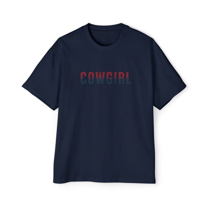 American Cowgirl Oversized Tee - Patriotic Graphic Shirt for Western Fashion Lovers - S - Navy - American Cowgirl Oversized Tee - Patriotic Graphic Shirt for Western Fashion Lovers - Tatoo Tee
