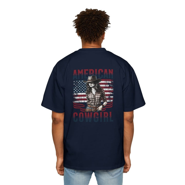 American Cowgirl Oversized Tee - Patriotic Graphic Shirt for Western Fashion Lovers - S - Navy - American Cowgirl Oversized Tee - Patriotic Graphic Shirt for Western Fashion Lovers - Tatoo Tee